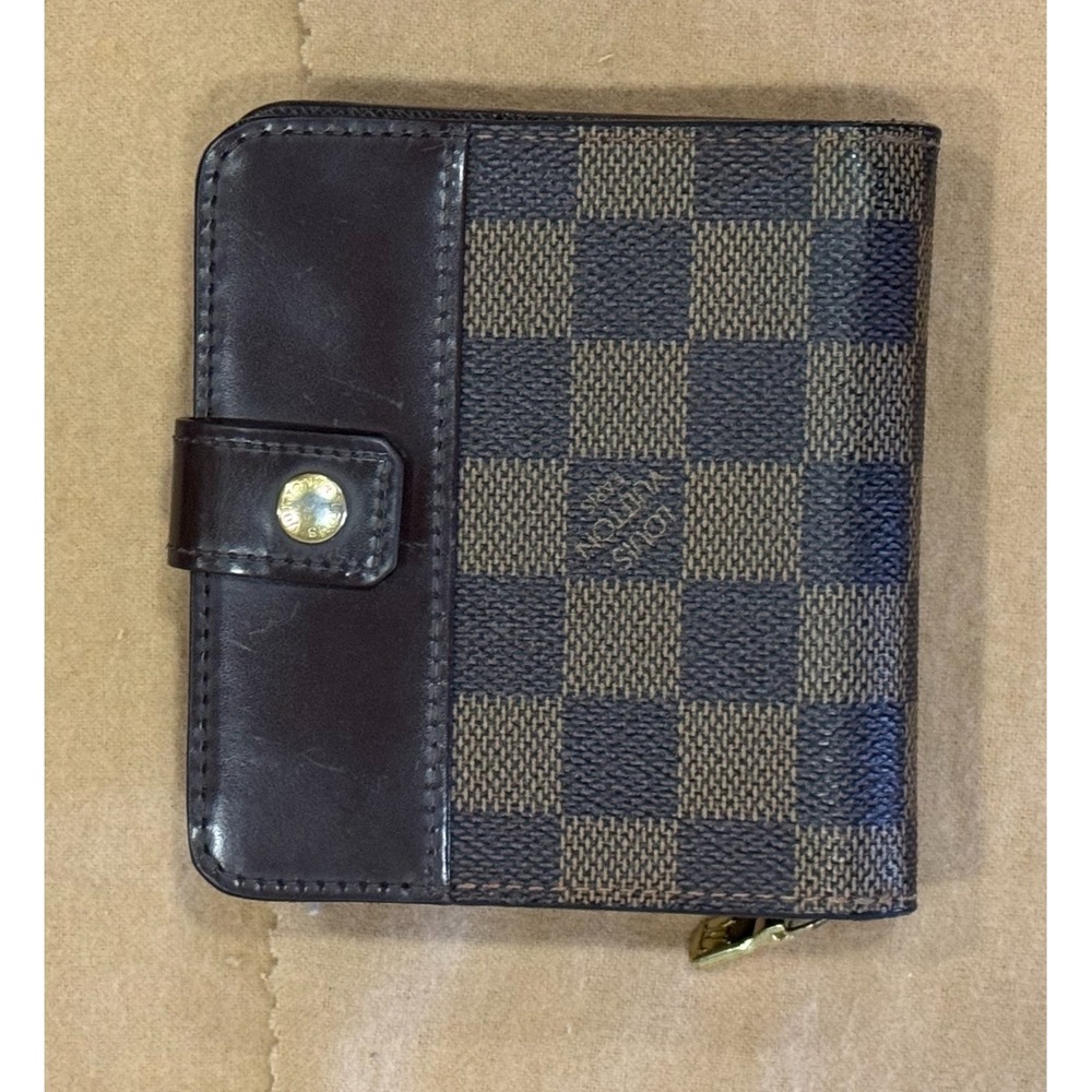 Authentic Louis Vuitton Damier Ebene French Purse Compact Wallet - Brown